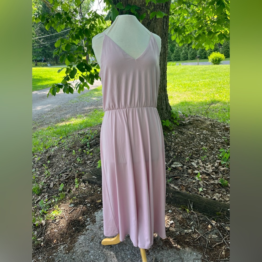 H&M WOMENS LARGE PINK MAXI DRESS VNECK VBACK SPAGHETTI STRAP